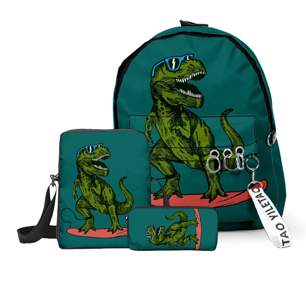Ensemble sac à dos, trousse et sacoche dinosaures